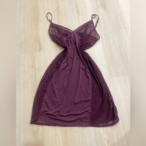 Calvin Klein burgundy slip dress with sheer lace side detail size Small